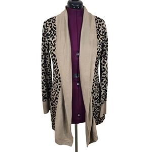 Women's Moon & Madison Cheetah Print Open Knit Sweater Cardigan | Size Large